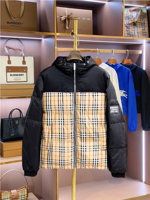 Burberry Premium Down Jacket with Classic Logo and Color Block