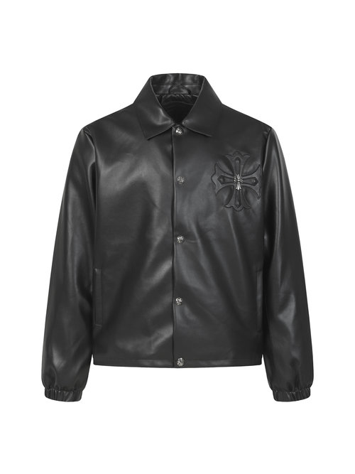 Chrome Hearts Leather Jacket with Metal Cross Design