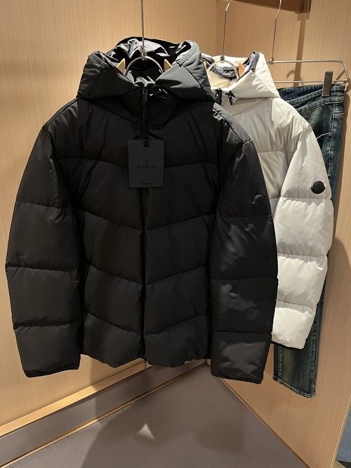 Moncler Matte Black Down Jacket with Logo Design