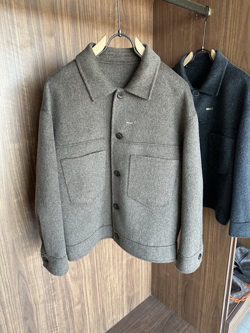 Fendi Elegant Herringbone Wool-Cashmere Blend Coat