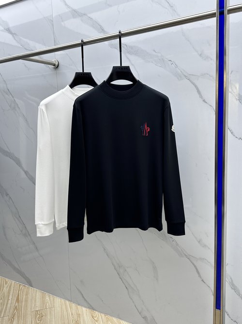 Moncler Cotton Long-Sleeve Thermal Top with Embroidered Logo