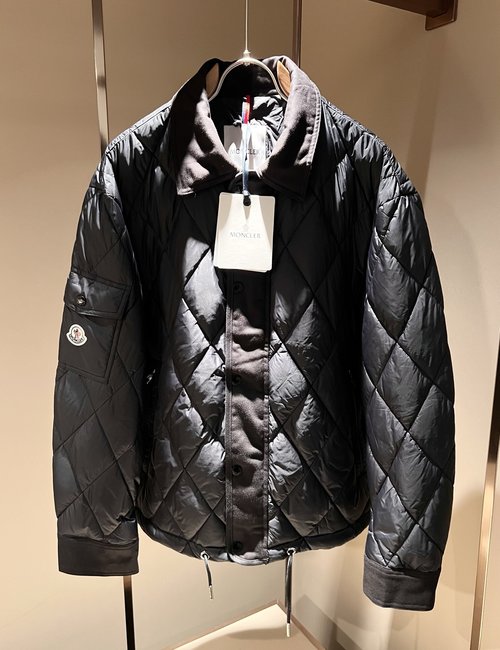 Moncler Matte Black Down Jacket with Brand Logo Decor