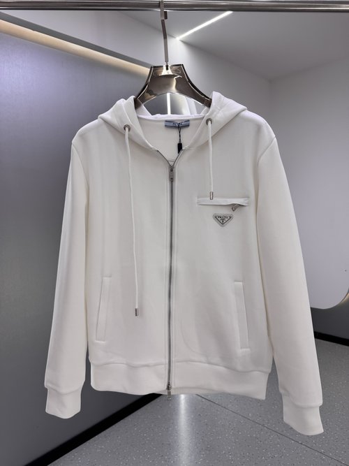 Prada Minimalist Logo Embroidered Cotton Hoodie
