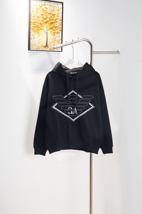 Armani 3D Embossed Eagle Embroidered Hoodie in Gray/Black