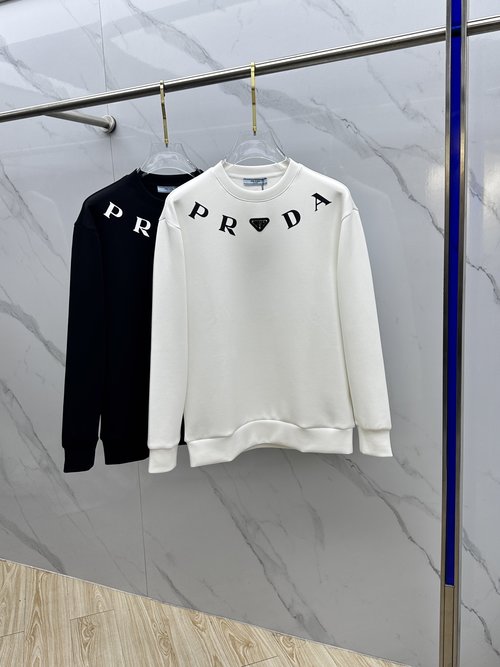 Prada Classic Round Neck Pullover Sweatshirt with Triangle Logo