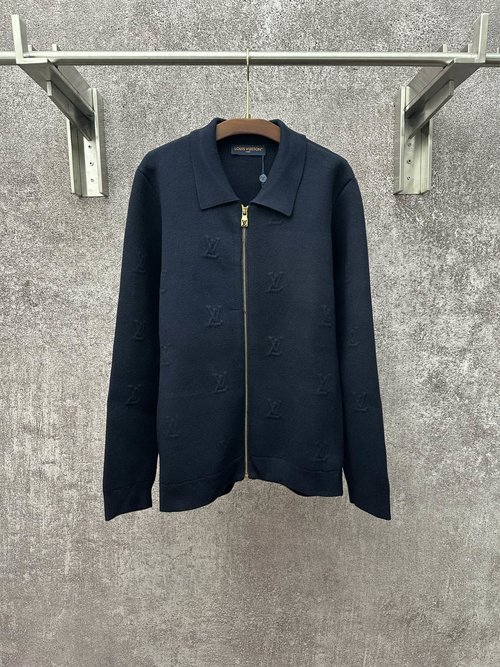 Louis Vuitton Zip-Up Buttoned Knit Collar Jacket