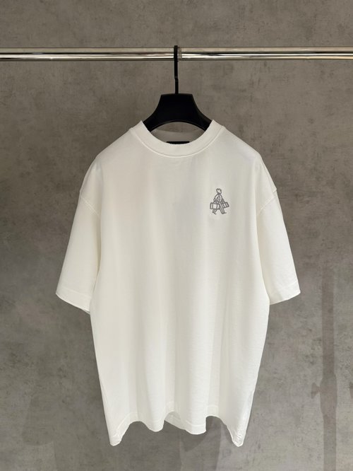 Prada Embroidered Short Sleeve T-Shirt with Wash and Fray