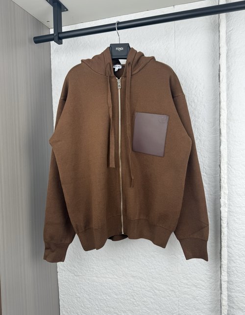 Loewe Pocket Logo Zip Hooded Knitwear