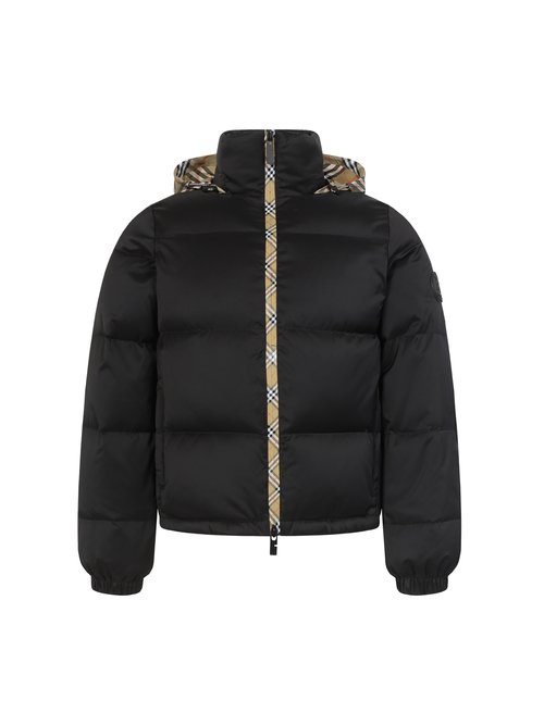 Burberry Hidden Hood Down Jacket with Branded Decorations