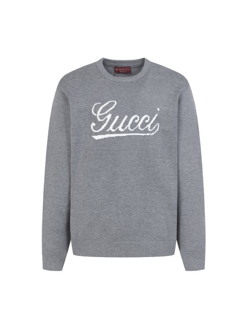 Gucci Artistic Letter Logo Round Neck Sweater, Soft and Stylish