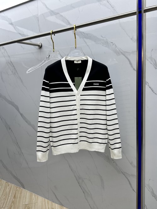 Gucci Cotton V-Neck Knitwear with Gucci Embroidery