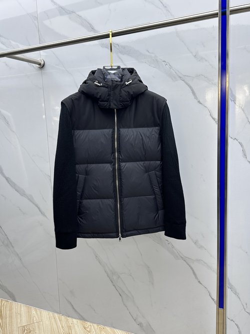 Zegna Detachable Hood Knit Spliced Down Jacket