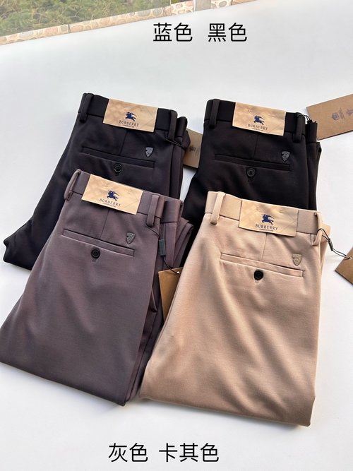 Burberry Elastic Cotton Twill Straight-Leg Trousers in 4 Colors
