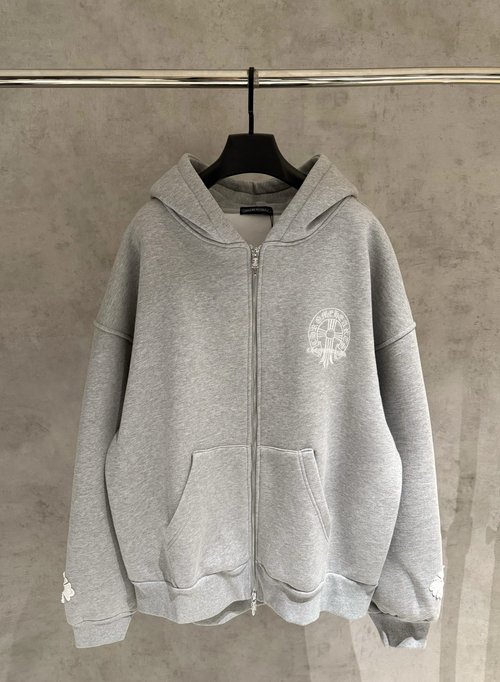 Chrome Hearts Luxury Heavyweight Zip-Up Hoodie with Burnout Details