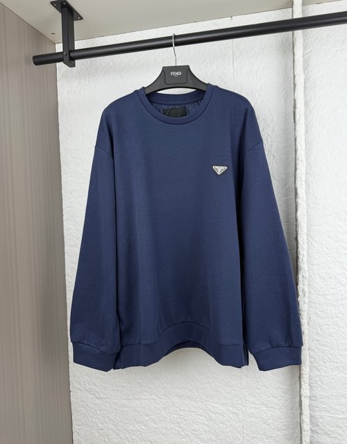 Prada Triangle Logo Spliced Round Neck Hoodie