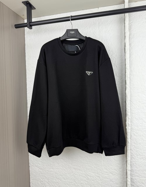 Prada Triangle Logo Spliced Round Neck Hoodie