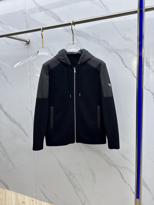Prada Fashionable Hooded Knit Jacket with Triangle Logo