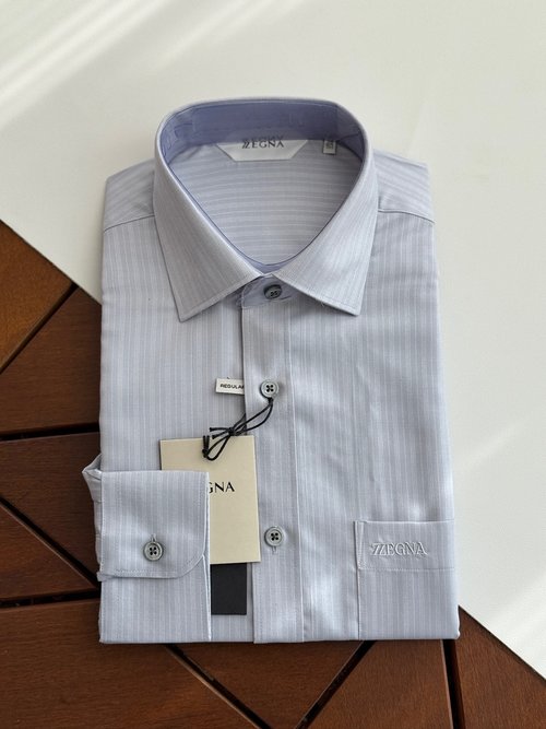 Zegna Sophisticated Gray Jacquard Shirt with Details