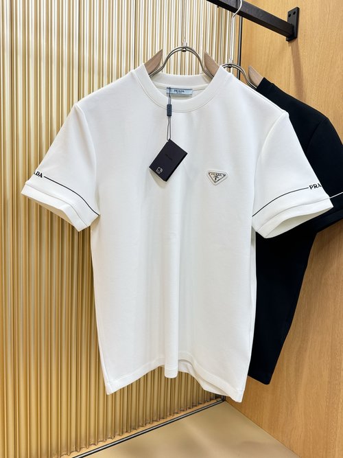 Prada Short Sleeve Tee with Timeless Logo, Ideal for Casual Style