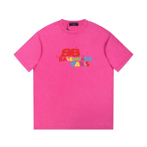 Balenciaga Letter Print Short Sleeve with Vintage Wash