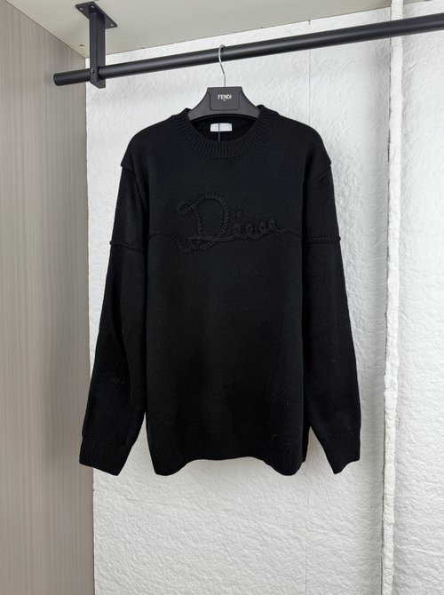 Dior Stitch-Embroidered Logo Knit Sweater