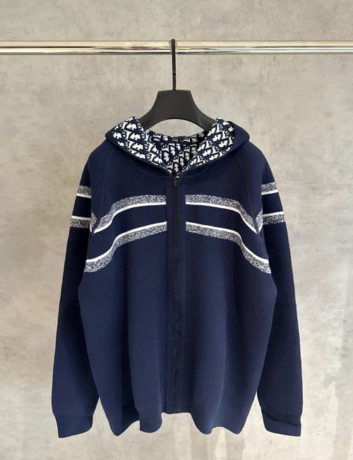 Dior Reversible Cashmere Blend Hoodie with Oblique Pattern