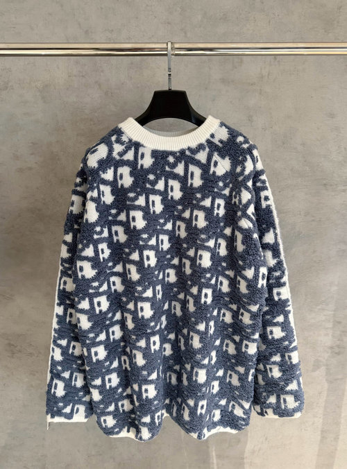 Dior Cotton-wool Blended Sweater with Diagonal Pattern