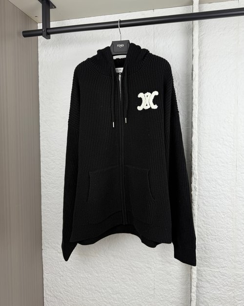 Celine Towel Embroidered Zippered Hoodie