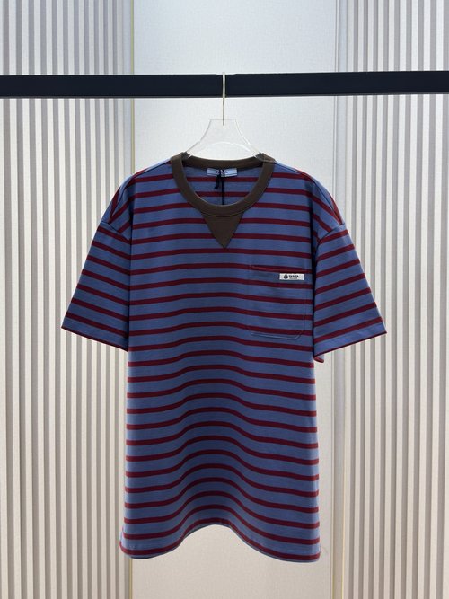 Prada Cotton Short Sleeve T-Shirt with Retro Stripe