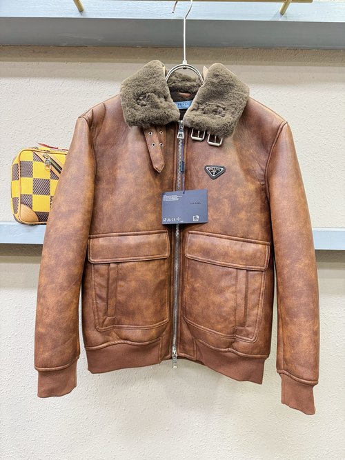 Prada Premium Faux Fur-Lined Leather Jacket with Vintage Appeal