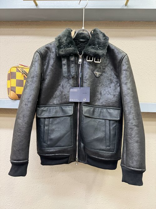 Prada Premium Faux Fur-Lined Leather Jacket with Vintage Appeal