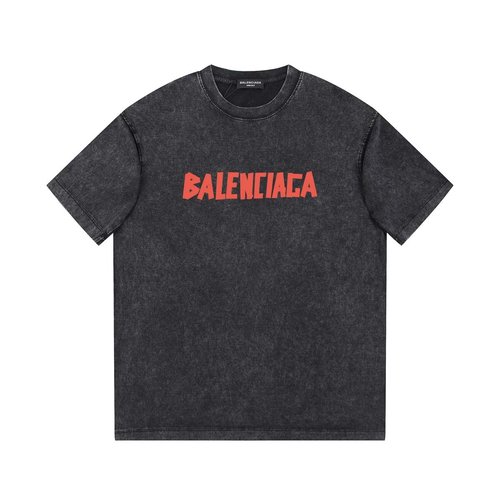 Balenciaga Printed Short-Sleeve Tee with Vintage Finish