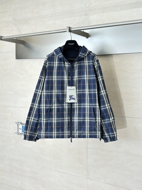 Burberry Checkered Reversible Hooded Jacket with Precise Fit