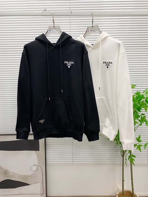 Prada Premium Fleece Hoodie with Embroidered Design