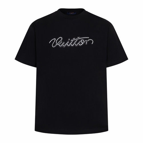 Louis Vuitton Hand-Signed Letter Beaded Round Neck Short Sleeve T-Shirt