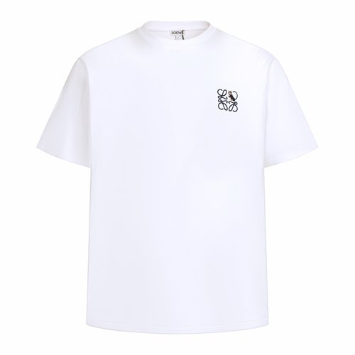 Loewe White Animal Embroidery Round Neck Short Sleeve