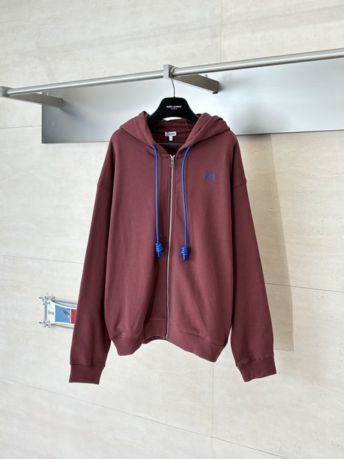 Loewe Embroidered Logo Zip-up Hoodie with Custom Details