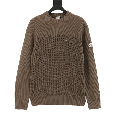 Moncler Custom Wool Blend Knit Sweater with Logo Embroidery