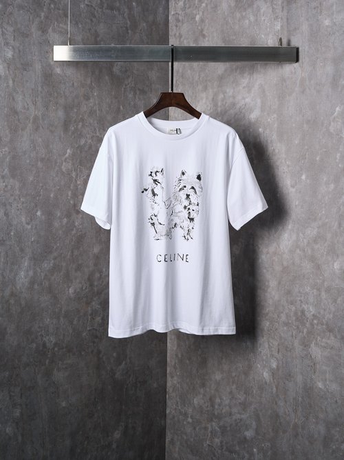 Celine Sketch Dog Printed Loose T - shirt with Good Fabric