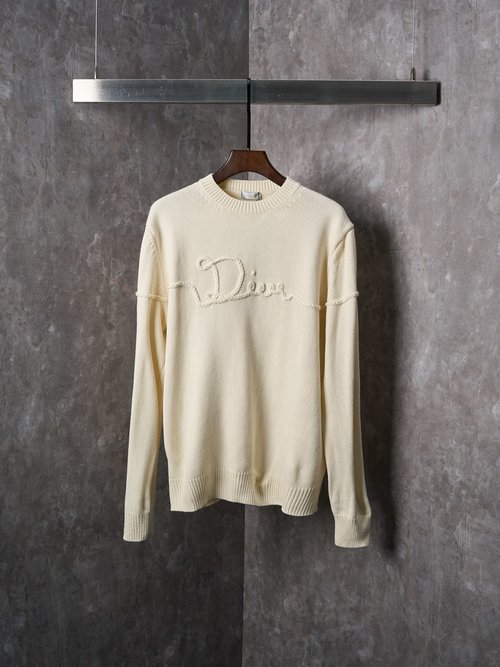 Dior Black/Beige Knit Long-Sleeve Sweater with Embroidered Logo