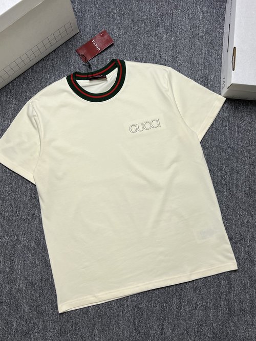 Gucci Black and White Short Sleeve T-Shirt, 280g Fabric