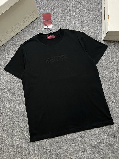 Gucci Black and White Short Sleeve T-Shirt, 280g Fabric