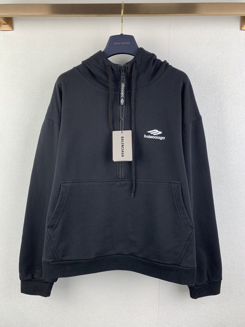Balenciaga Half-Zip Hoodie with 3B Sports Icon Embroidery