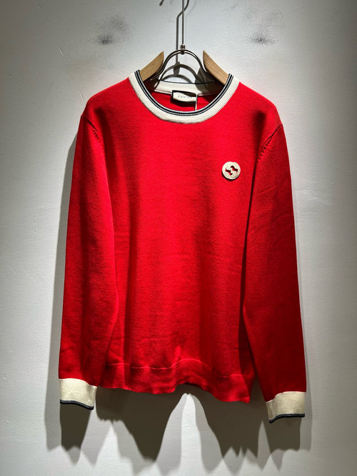 Gucci Imported Knit Wool Sweater with Logo Embroidery