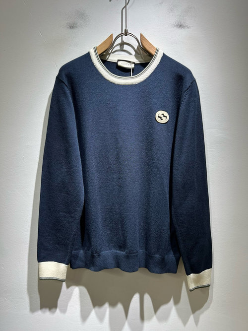 Gucci Imported Knit Wool Sweater with Logo Embroidery