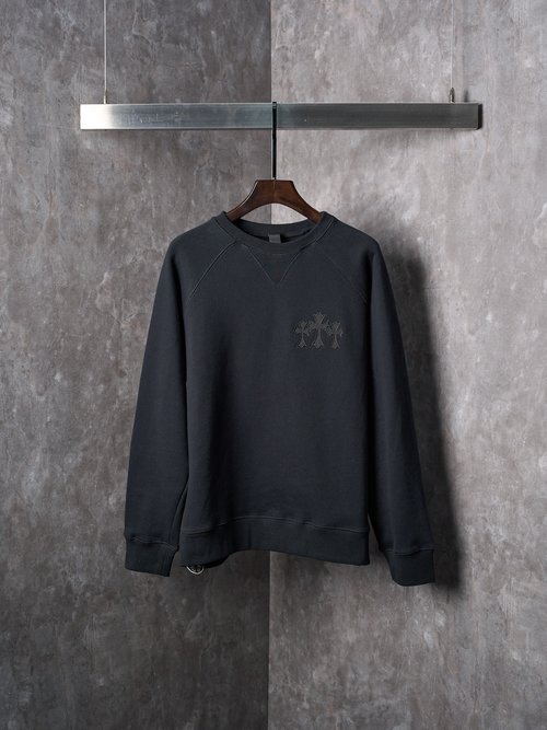 Chrome Hearts Gothic Cross Embroidered Black Crewneck Sweatshirt