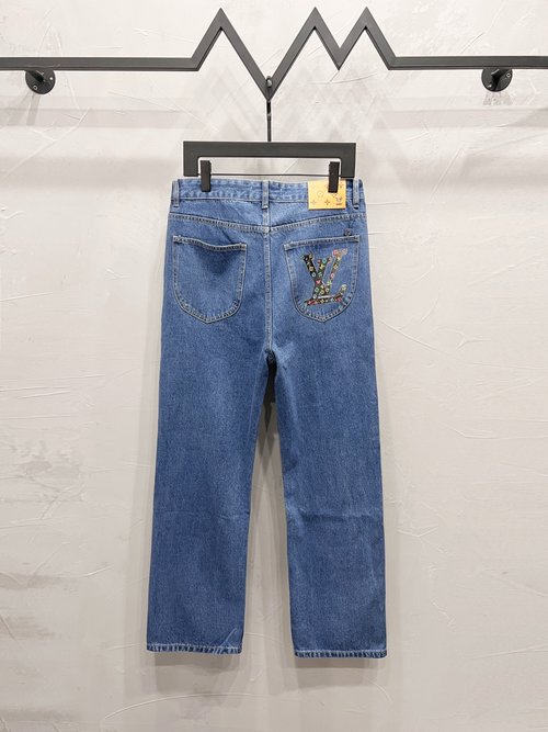 Louis Vuitton Classic Straight-Fit Jeans with Logo Print Pockets