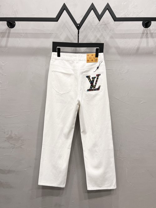 Louis Vuitton White Straight-Leg Jeans with Iconic Logo Pockets