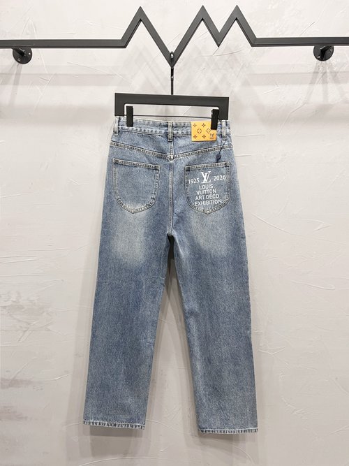 Louis Vuitton Light-Colored Logo Print Straight-Fit Denim