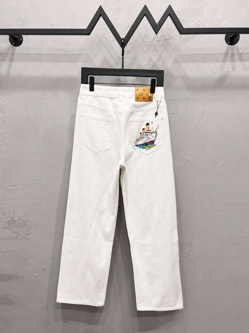 Louis Vuitton White Cruise Ship Print Straight-Fit Denim Pants